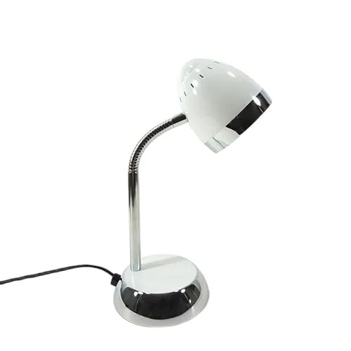 LED-Tisch-Schreibtisch-Leuchte-Lampe TOM, verstellbar, Chrom/weiß, H: 36cm, Fuß D:12,5cm, Kopf D: 9,8cm, L:11cm, inklusive LED E14 1x 2,8W, Nachttisch-Lese-Kinder-Leuchte-Lampe (weiß)