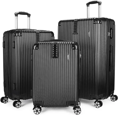 BRUBAKER Kofferset London - 3 teiliges Reisekoffer Set mit Zahlenschloss - Gepäck-Sets mit robustem ABS-Material und 360° Premium-Rollen für müheloses Reisen. Inklusive Handgepäck und drei praktischen Größen für jede Reise.