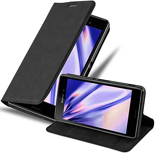 Cadorabo Hülle kompatibel mit Sony Xperia M4 Aqua aus Premium Kunst Leder Flip Klappbare Stoßfeste Magnetische [Standfunktion] [Kartenfächern] Cover Hülle für Sony Xperia M4 Aqua Tasche in Schwarz