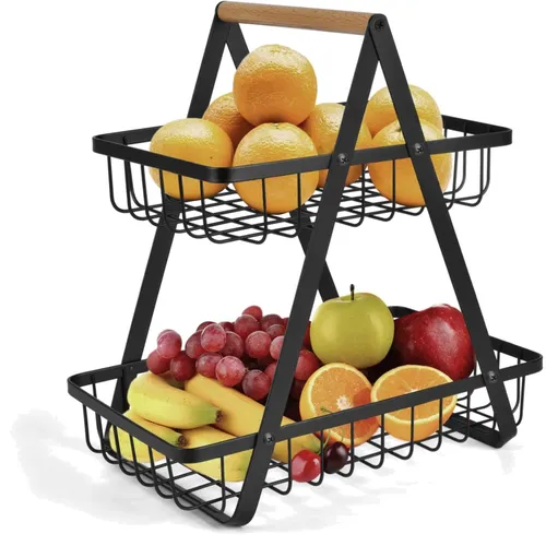 Obst Etagere Obstkorb Stehend 2 Etagen aus Metall Schwarz