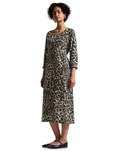 Street One Damen A144498 Kleid, Schwarz, Größe 40 - Elegantes Print-Kleid mit Raffung an der Taille und V-Ausschnitt, ideal für jeden Anlass. 3/4-Ärmel mit elastischen Bündchen und aus weicher Viskose für optimalen Tragekomfort.