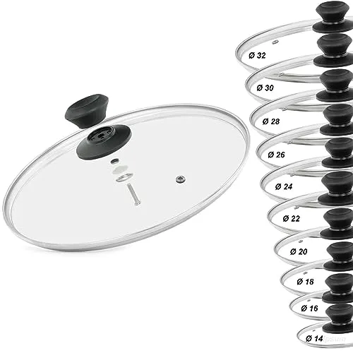 Glasdeckel Ø24 cm - Topfdeckel aus Glas - Pfannendeckel mit Griff aus Bakelit - Kochtopfdeckel UNIVERSAL - hitzebeständiger Deckelgriff aus Bakelit - Universaldeckel Glas