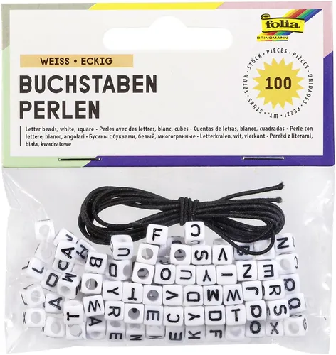 folia Buchstaben-Perlen eckig 100 Stück weiß