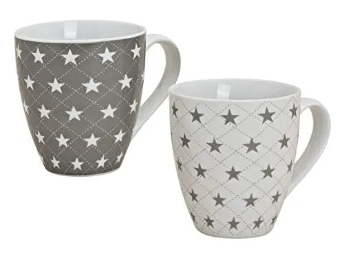 Spetebo Porzellan Kaffeetasse 450 ml - 2er Set - Kaffeebecher mit Stern Design - Jumbo Tasse Becher