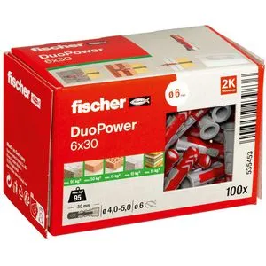 Fischer Dübel DUOPOWER - Variantenangebot in verschiedenen Größen - Dübel für vielseitige Anwendungen, erhältlich in 5, 6, 8, 10, 12 und 14 mm, ideal für sichere Befestigungen in Holz, Beton und Mauerwerk.