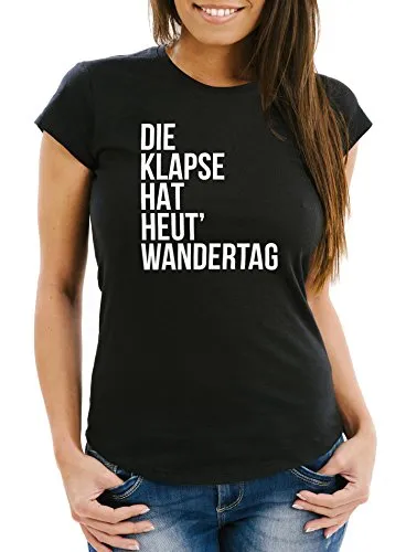 MoonWorks Damen T-Shirt Spruch Die Klapse hat Heute Wandertag Slim Fit Fun Shirt lustig schwarz XL