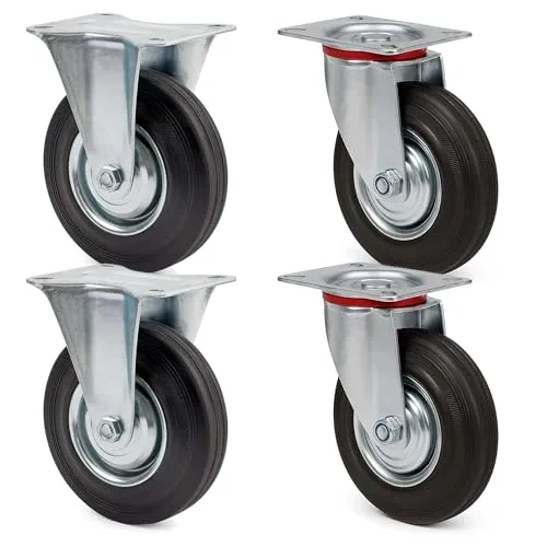 Wiltec Transportrollen Set 125mm 2x Lenkrolle ungebremst und 2x Bockrolle, mit Anbauplatte, 100kg pro Rad