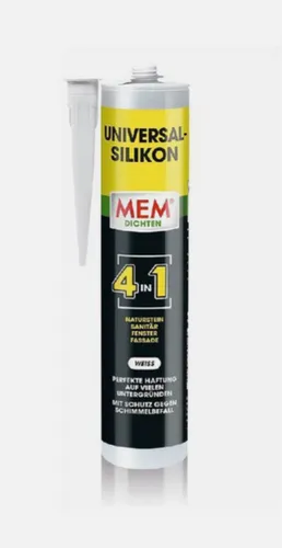 MEM Universal-Silikon 4in1 – Dichtstoff für Bad Fenster Fassade außen Weiß