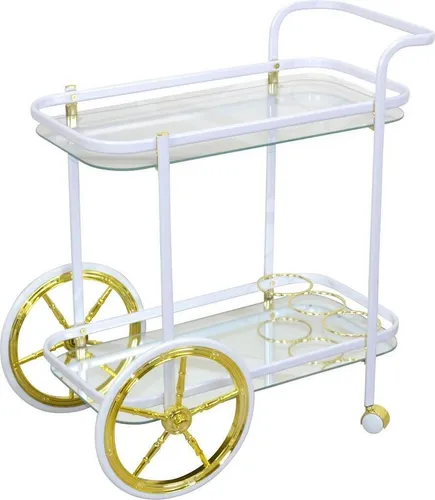 Eleganter Servierwagen in Weiß-Messingfarben von Heinz Hofmann