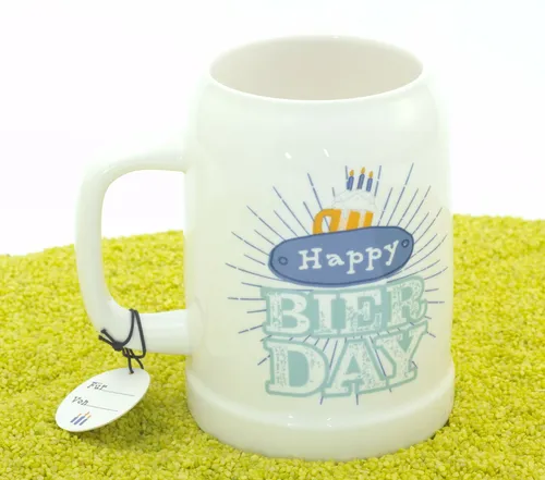 sheepworld Krug Bierkrug  aus Porzellan Happy Bierday 600ml