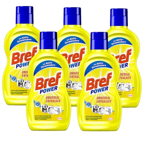 Bref Power Universal Entkalker für Kaffeemaschinen, 5x500ml - Effektiver Entkalker für Kaffeemaschinen und Küchengeräte. Mit Aktiv-Zitronensäure entfernt er zuverlässig Kalkablagerungen. Ideal für die Pflege Ihrer Geräte, um deren Lebensdauer zu verlängern.