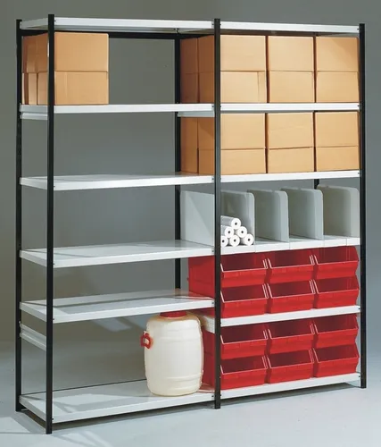 Magazin-Regal Stora 100 Endseite schwarz/lichtgrau - Praktisches Magazin-Regal mit modernem Stecksystem, ideal für optimale Raumnutzung. Höhenverstellbare Fachböden und hohe Tragkraft von 100 kg pro Fachboden.
