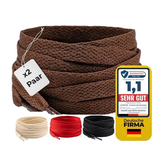 LaceHype 2 Paar - Schnürsenkel falch reißfeste Schuhbänder [8 mm breit ] LC3 Ersatz Shoelaces aus Polyester für Sneakers, Sportschuhe, Laufschuhe, Turnschuhe (Braun, 140cm)