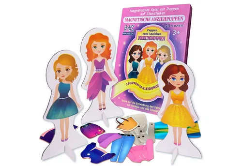 MAGNIKON Anziehpuppe Magnetische Anziehpuppe mit Standfuß (Set, 50-tlg., Magnet Puppen zum Anziehen), für Kinderhände