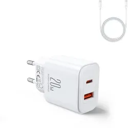 Joyroom Eu 20W Usb-A Usb-C Schnellladegert + Usb-C Kabel Wei - Weiß