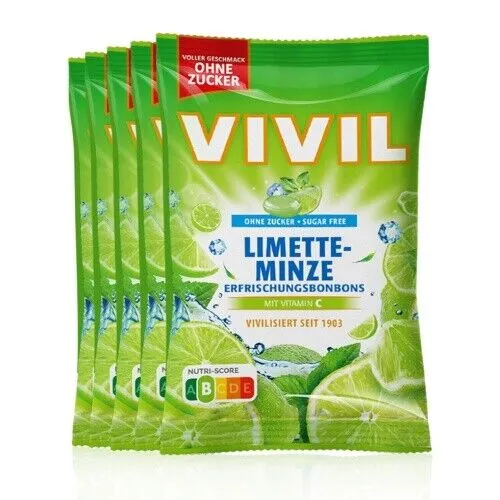 VIVIL Limette-Minze Erfrischungsbonbons ohne Zucker | 5 Beutel x 120g