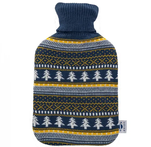 Axion Wärmflasche mit Bezug, dunkelblauer Strick mit Muster, 33 x 20 cm, ca. 2 Ltr., 100% Naturgummi