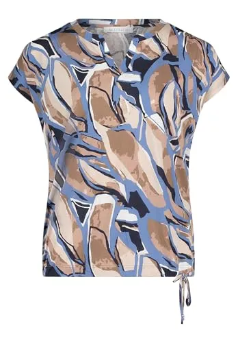 Betty & Co Damen Casual-Shirt mit Tunnelzug L, Nature/Blue - T-Shirts für Damen – Lässiges Shirt mit grafischem Print, aus nachhaltigem Materialmix für höchsten Tragekomfort und Bewegungsfreiheit an sonnigen Tagen.
