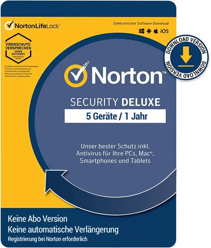 Norton Security Deluxe 5User 1Jahr PC/Mac/Android/iOS 2025 Security KEY Kein Abo