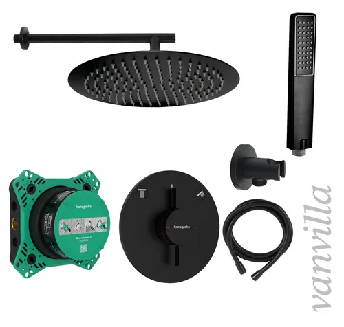 vanvilla Duschset Regendusche m. Armatur Hansgrohe HGS205 schwarz matt Unterputz