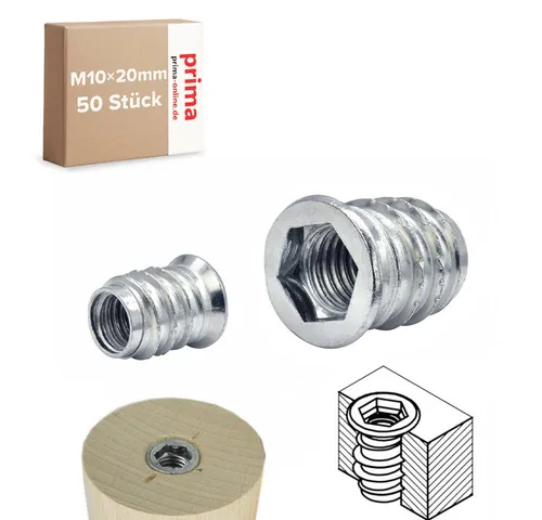 Prima-Online Gewindemuffe Gewindemuffe Einschraubmuffen Einschraubmutter Innensechskant M10, (50-St)