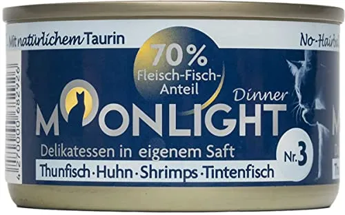 Moonlight Premium Nassfutter Katze Nr. 3 – 80g Dose – Getreidefrei mit Thunfisch, Huhn, Shrimps und Tintenfisch – Feines Filetfutter im eigenen Saft – Hochwertiges Katzenfutter für Feinschmecker