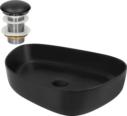 ML-Design Keramik Waschbecken Schwarz 55x42 cm - Stilvolles Oval - Waschschalen - Hochwertiges ovales Keramik Waschbecken mit elegantem Design und pflegeleichter Oberfläche, ideal für ein modernes Badezimmer oder Gäste-WC.