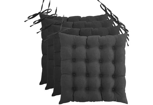 wometo Stuhlkissen Prime 4er Set 40x40 cm - Hochwertige gepolsterte Kissen für drinnen und draußen, OEKO-TEX® zertifiziert, mit Bändern für sicheren Halt und 16-fach Steppung für optimalen Sitzkomfort.