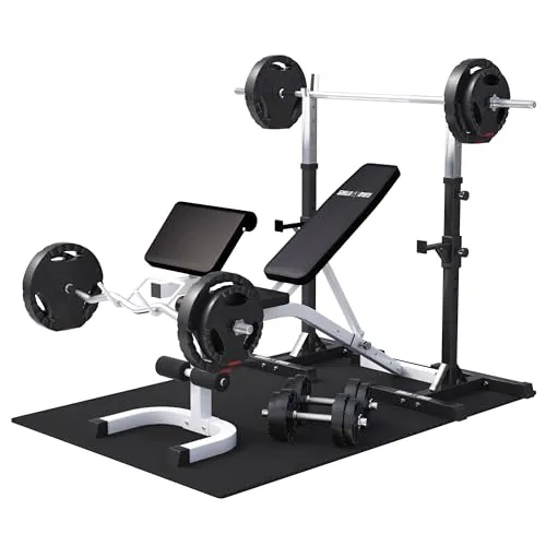 GORILLA SPORTS Verstellbare Hantelbank mit 100kg Gewichten - Hantelbänke für effektives Krafttraining, max. Trainingsgewicht 280kg, ideal für Fitnessliebhaber und zuhause.