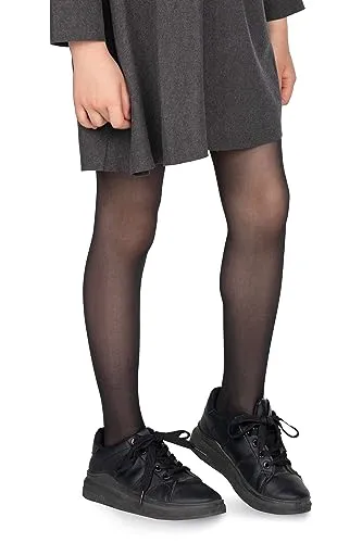 looksy Grundlegende leichte Mädchenstrumpfhose mit glattem Fuß 20 DEN halbtransparente Strumpfhose Balletttanzschuluniform Strümpfe Tonia, Nero 146/152 cm (11/12 Jahre)