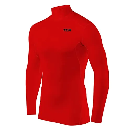TCA Kompressionsshirt für Herren mit Kragen - Funktionsunterwäsche Herren Stehkragen - Funktionsshirt Langarm - Baselayer Fahrrad Laufen Gym - Compression Shirt - Rot, L