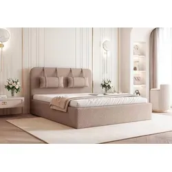Polsterbett CAPRI mit elegantem Kopfteil und Stauraum - Stylisches Polsterbett CAPRI in Braun – Anthology 04, ideal für mittelgroße Schlafzimmer. Mit praktischem Stauraum und komfortablem Kopfteil für entspanntes Lesen und Relaxen. Perfekte Kombination aus Design und Funktionalität.