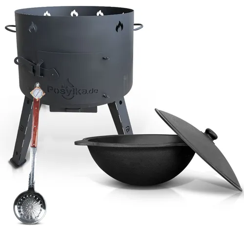 Gusseisen Kazan 22L Aluguss Deckel Utschak Feuerofen 49 Schaumlöffel казан