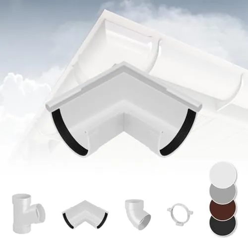 RAINWAY S Regenrinnen System (Rinnenwinkel Außen 90° weiß) - PVC-U Kunststoff in 4 Farben, für Dachflächen < 100m² empfohlen, Eckstück 90 Grad Bogen