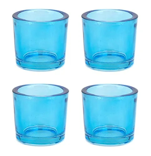 Teelichthalter Glas 6,5x6cm Set 4 Stück Teelichtgläser Windlichtglas Windlicht klein türkis blau