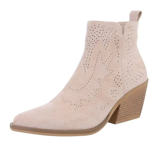Ital Design Damenschuhe Stiefeletten DES8002 - Beige, Gr. 37 - Stylische Stiefeletten im Western- und Bikerboots-Design aus hochwertigem Textil, ideal für trendbewusste Frauen. Bequeme Passform und vielseitig kombinierbar.