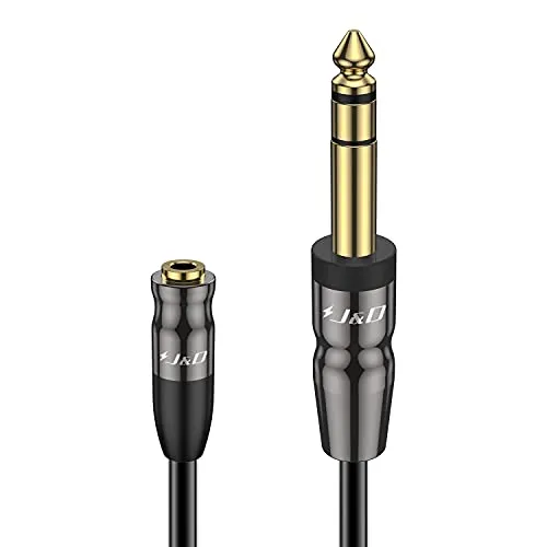 J&D 1/4 Zoll bis 3,5 mm Kopfhörer Adapter, Schwerlast Kupferschale Verbinder Joint 3,5 mm 1/8 Zoll Weiblich TRS zu 6,35 mm Männlich TRS Stereo Audio Erweiterung Kabel, 1,8 Meter