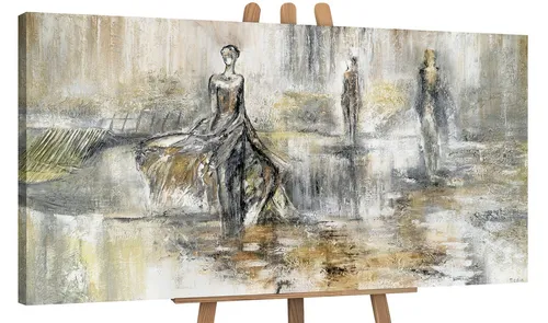 YS-Art Gemälde Modenschau, Menschen, Leinwand Bild Handgemalt Frauen im Kleid Braun Abstrakt