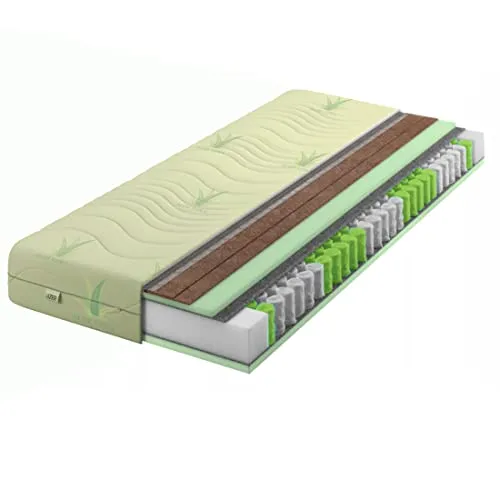 IZER Aloe Vera Taschenfederkernmatratze 70x190 cm, Härtegrad H3 H5 - 7-Zonen Taschenfederkernmatratze mit waschbarem Aloe Vera Bezug, bietet optimale Unterstützung für die Wirbelsäule und individuellen Schlafkomfort dank zweiseitiger Härte.