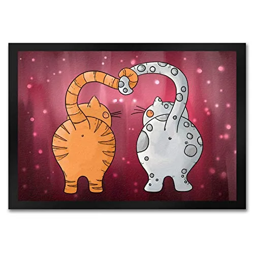 Katzen Fußmatte in Rot Katze Kater Freundschaft Liebe Zuhause Haustüre Wohnung