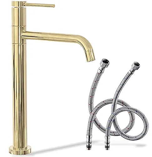 Rea Waschtischarmatur LUGANO SLIM GOLD HAUT - Elegante Badarmatur aus Messing in Gold, ideal für Waschbecken mit freistehender Montage und 180 mm Auslaufreichweite.