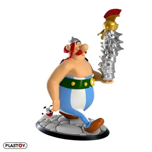 Plastoy Asterix Obelix Figur mit Helmstapel und Idefix, 21 cm - Spielfigur aus PVC, detailreiche und offiziell lizenzierte Statue, perfekt für Sammler und Asterix-Fans.
