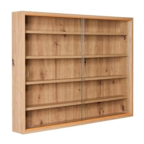 Inter Link Sammlervitrine - Hängevitrine aus MDF in Eiche Artisan - Glasvitrine mit Schiebetüren und vier verstellbaren Innenregalen. Ideal zur stilvollen Präsentation Ihrer Sammlerstücke in einem modernen Design.