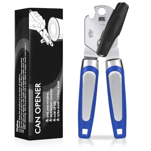 Lychico Dosenöffner, 3-in-1-Dosenöffner, handlicher robuster Edelstahl-Dosenöffner mit multifunktionalem Flaschenöffner, blau