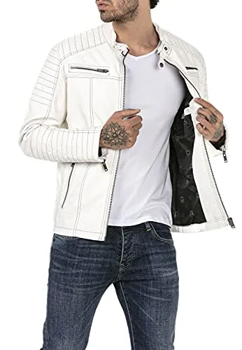 Redbridge Bikerjacke für Herren aus Kunstleder - Übergangsjacke in Weiß XL - Funktionsjacken mit modischem Biker Look, seitlichen Eingrifftaschen und angenehmer Haptik für hohen Tragekomfort - ideal für die Übergangszeit.