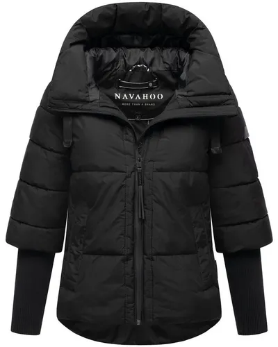 Navahoo Damen Winterjacke Lotusherz XIV Black 3XL - Funktionsjacke mit wasserabweisendem Material, stylischem Rippstrickärmeln und verstellbarer Kapuze – ideal für kalte Tage in der Stadt und entspannte Spaziergänge.