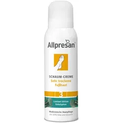 Allpresan Diabetische Fuß Schaum-Creme mit Eukalyptus 125ml - Intensive Pflege für trockene, rissige Fußhaut. Mit 10 % Urea und Eukalyptus-Extrakt zur Unterstützung der Hautbarriere. Ideal für die tägliche Anwendung, besonders nach dem Duschen.