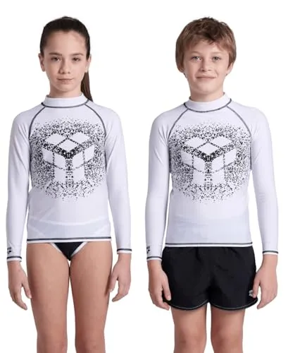 ARENA Kinder Shirt JR RASH VEST L/S GRAPH - Badeshirts, UV-Schutz mit UPF40+ und schnelltrocknendes Material für optimalen Komfort beim Schwimmen und Spielen in der Sonne.