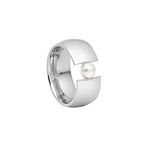 Heideman Ring Damen aus Edelstahl silber farbend poliert Damenring für Frauen mit Perle weiss rund 6mm