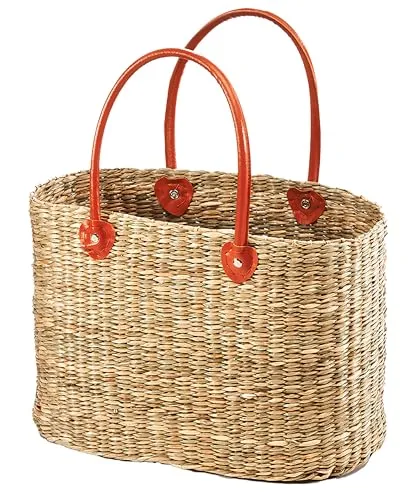 Kobolo Shopper Tasche ULI aus Seegras mit PU Henkeln - Shopper Tasche aus handgefertigtem Seegras, ideal für Einkäufe oder Ausflüge, mit komfortablen PU-Henkeln für hohen Tragekomfort.